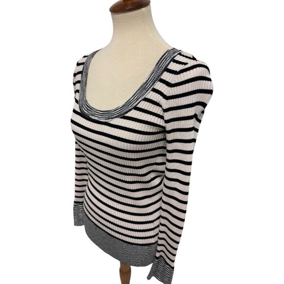 Cache women's striped stretch sweater round neck long sleeve size L - Picture 5 of 12